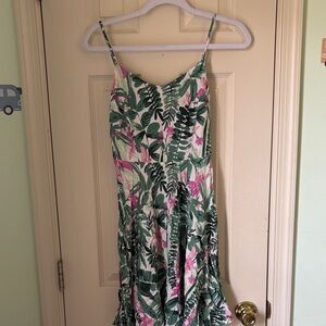Old Navy Green & Pink Tropical Leaf Sundress